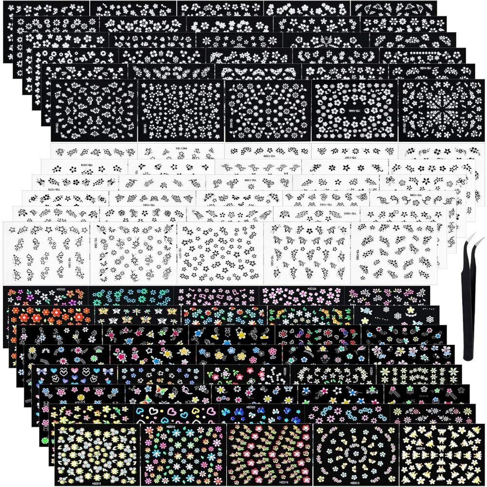 5000-Piece Multicolored 3D Self-Adhesive - 100 Sheets with Tweezer Classic-Chic